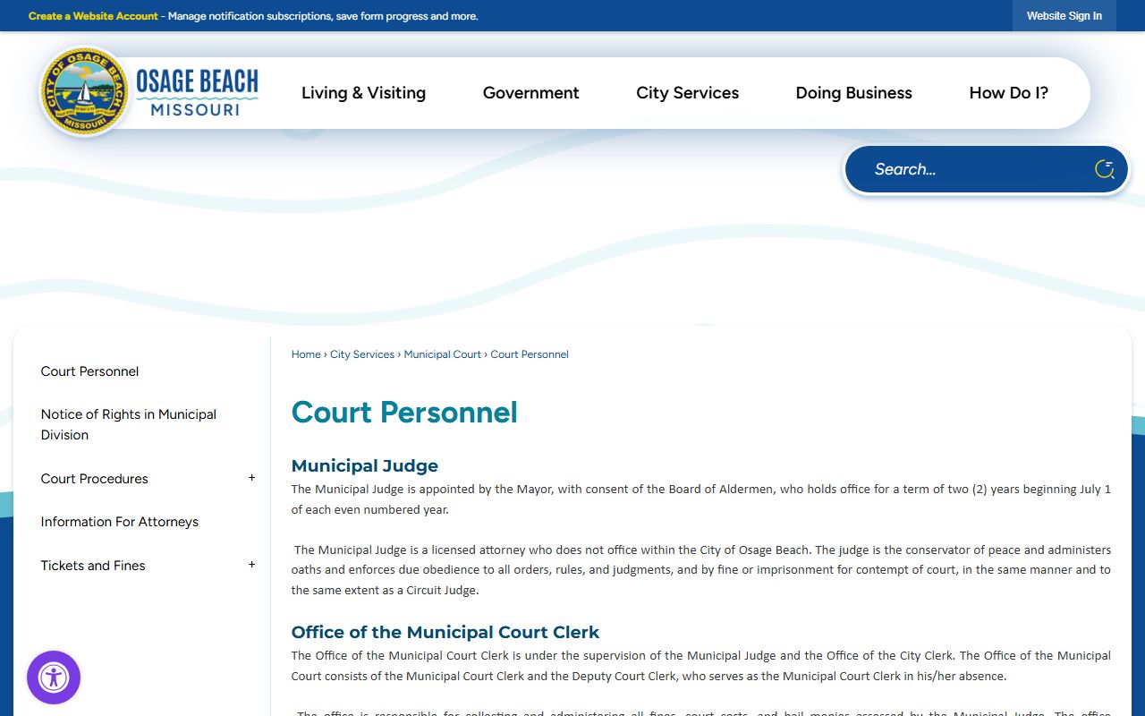 Osage County court dockets Osage Beach court personnel