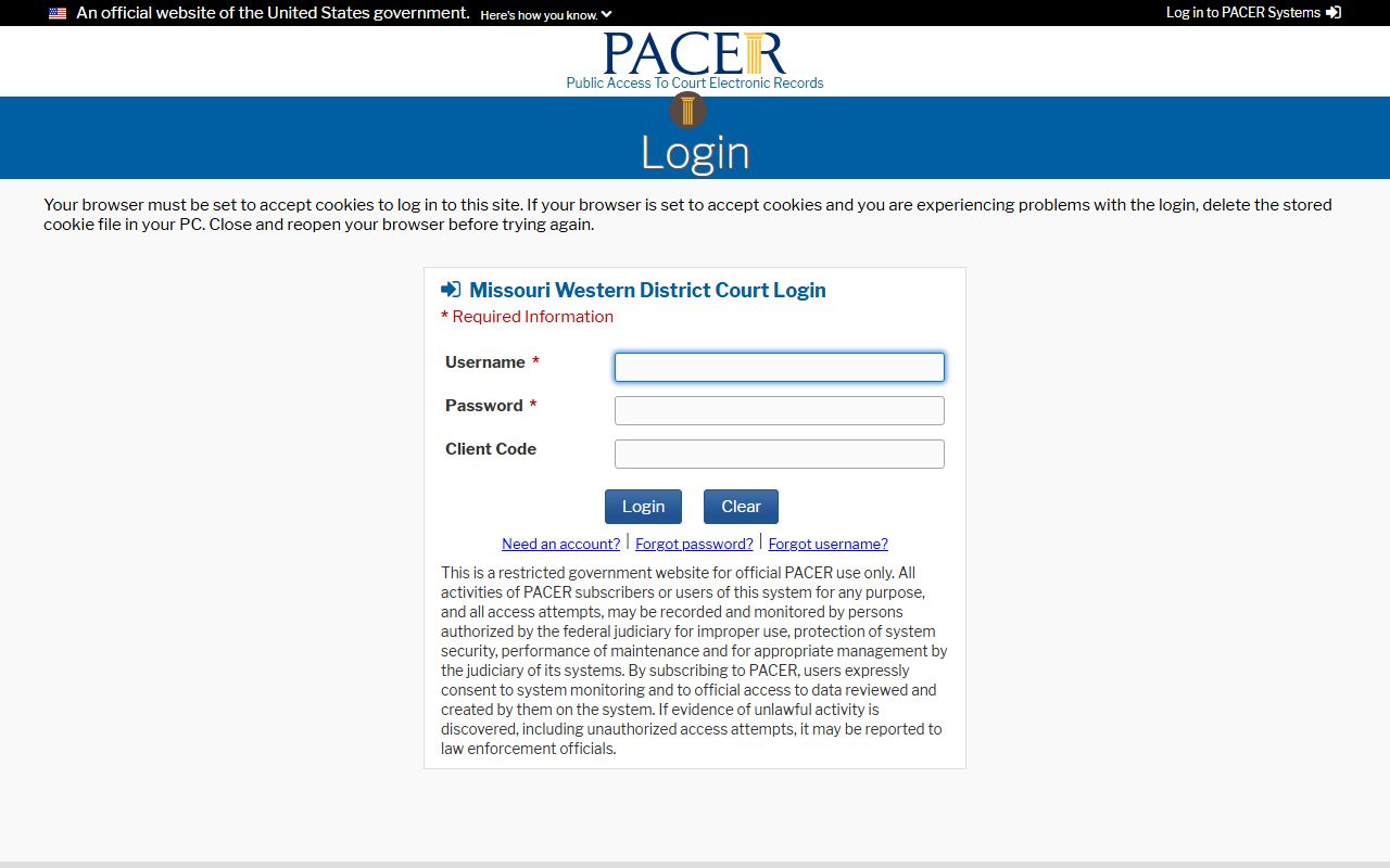 Osage County court dockets Western District CM ECF PACER login