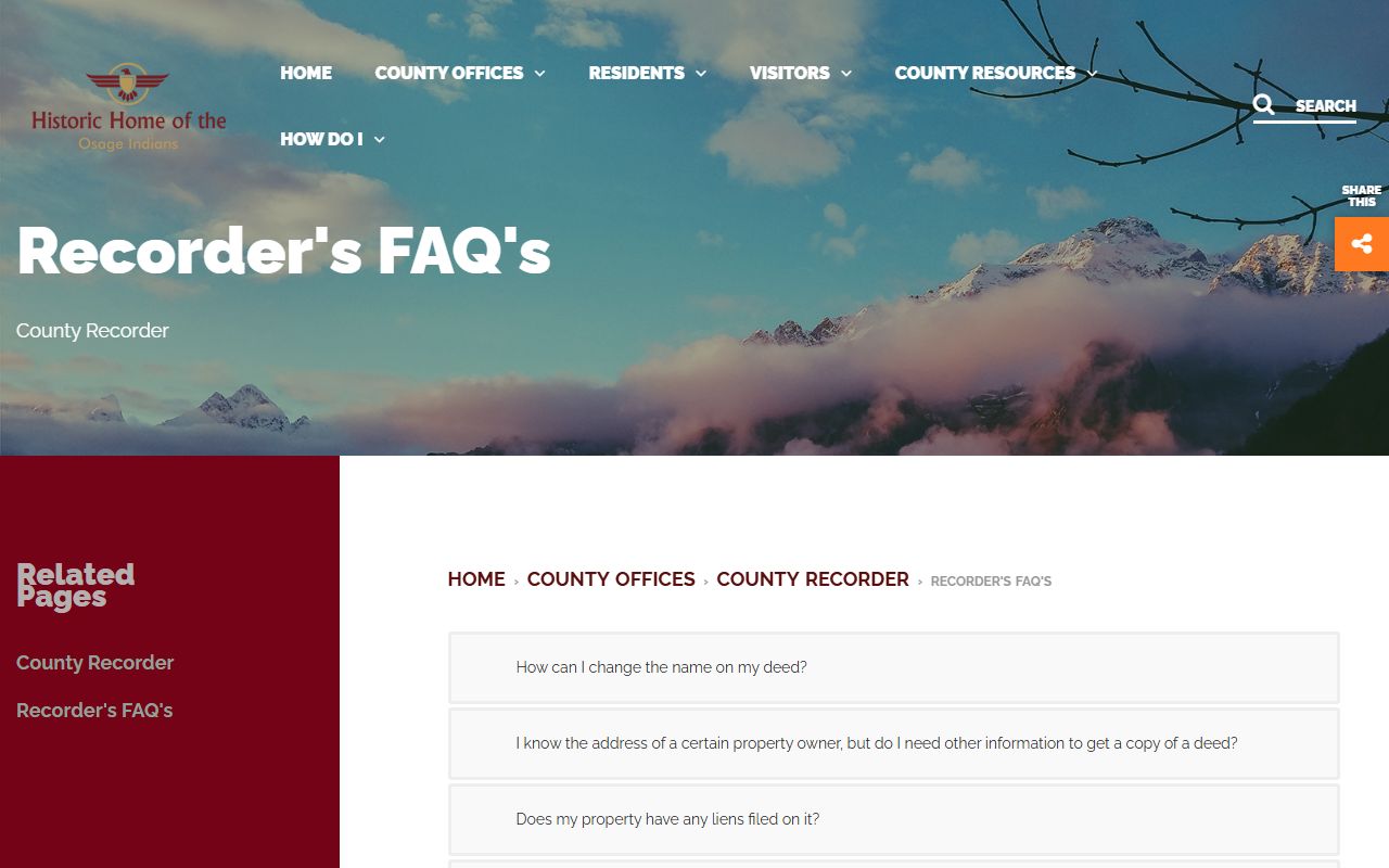 Osage County marriage records Recorder FAQ page