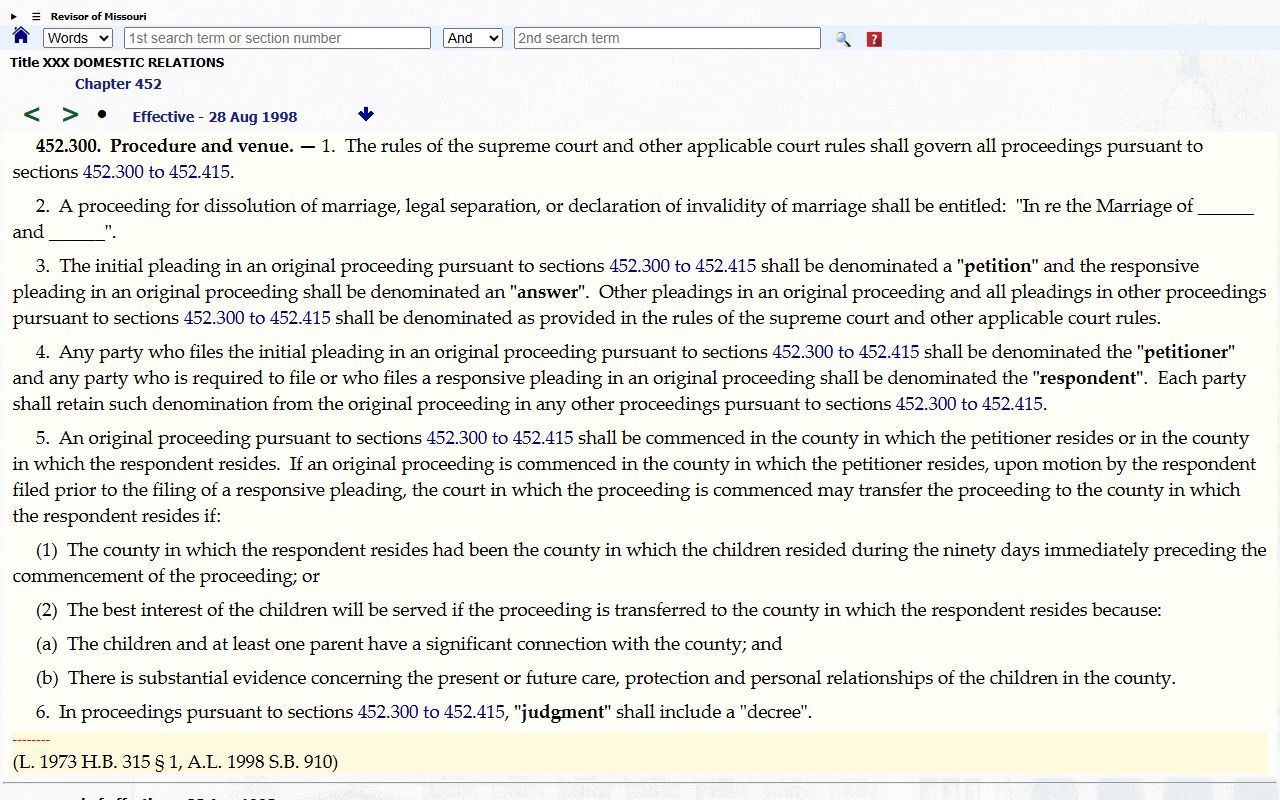 Osage County divorce records Missouri dissolution statute