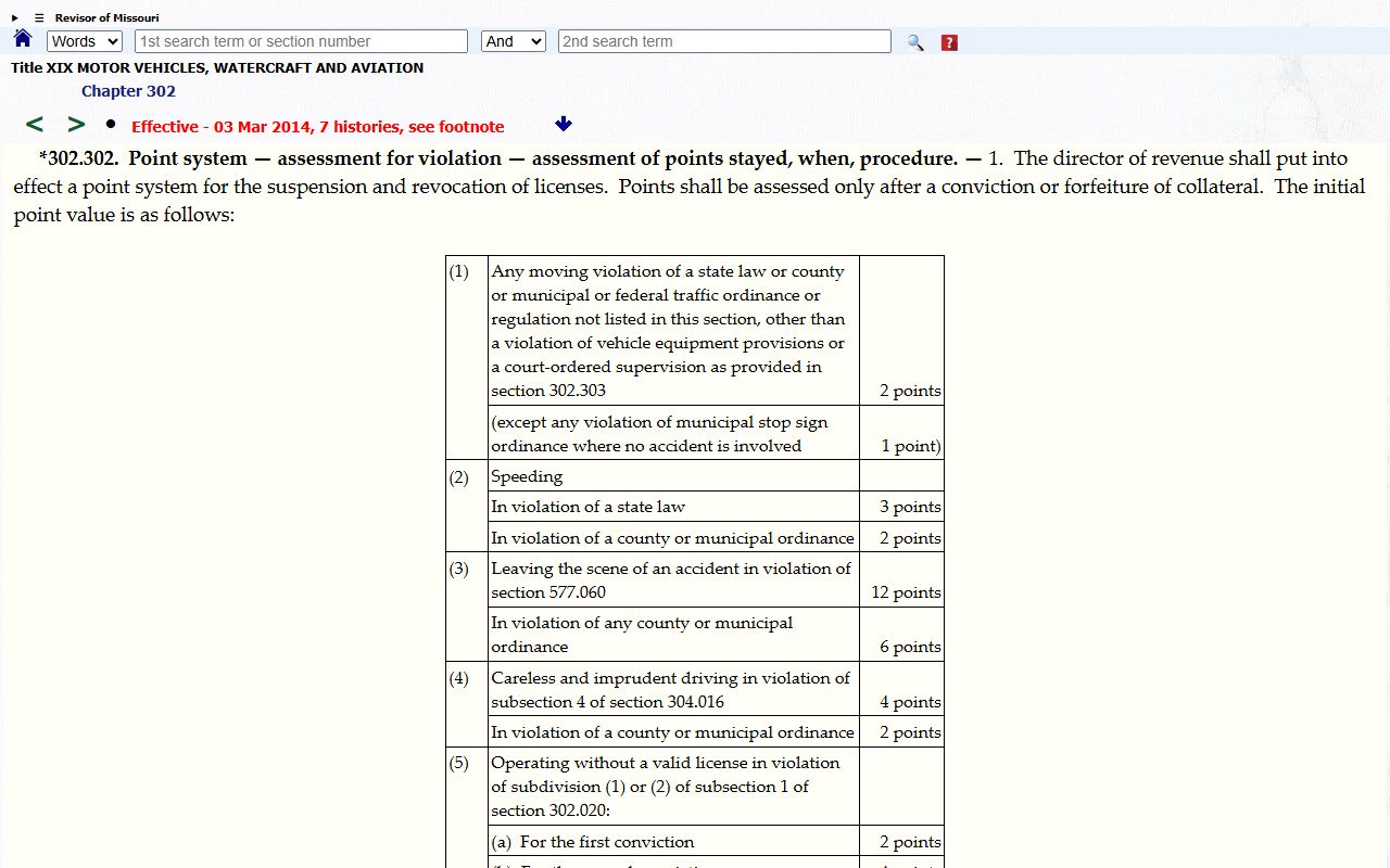 Osage County traffic court records Missouri point assessment statute
