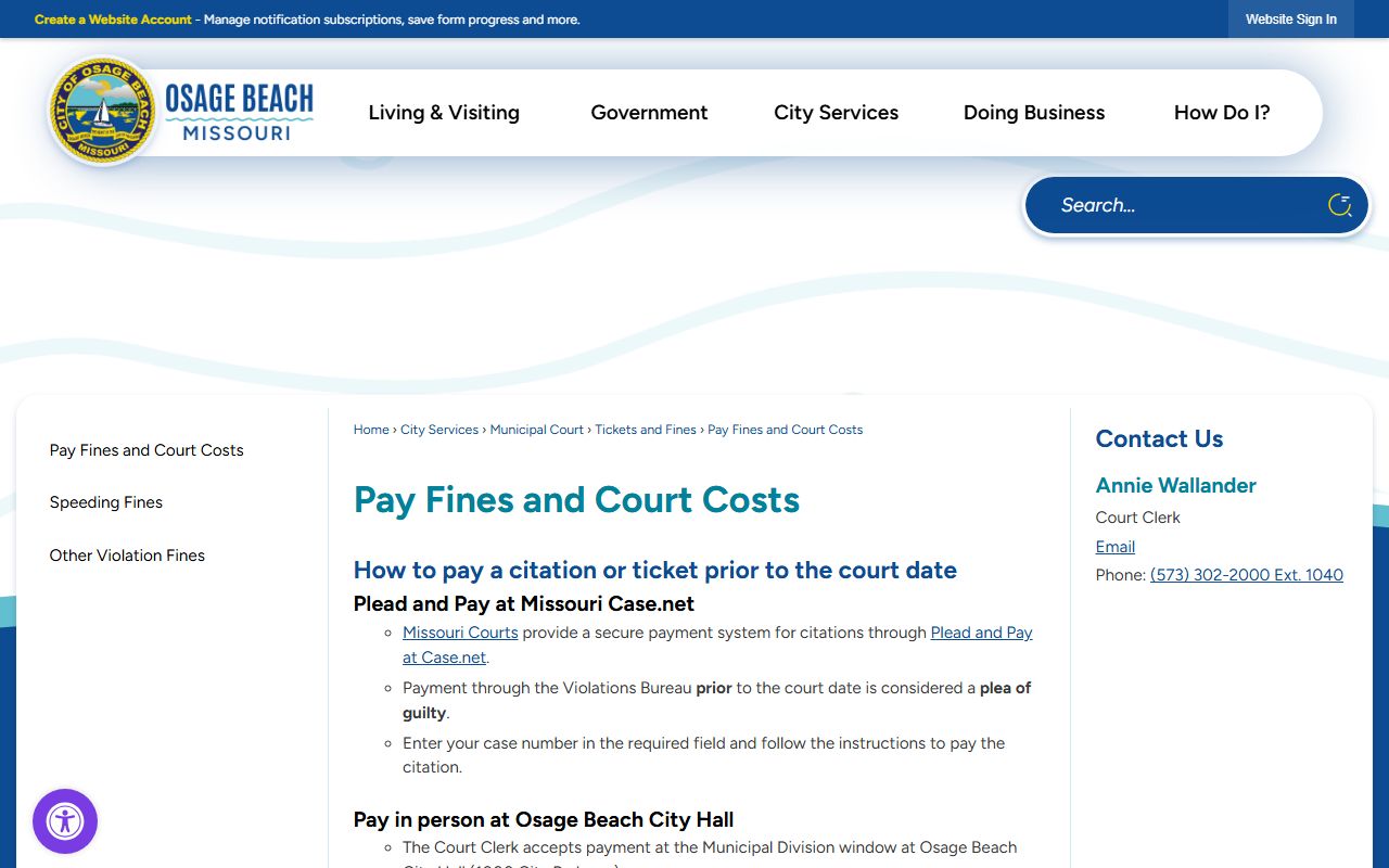 Osage County traffic court records Osage Beach payment instructions