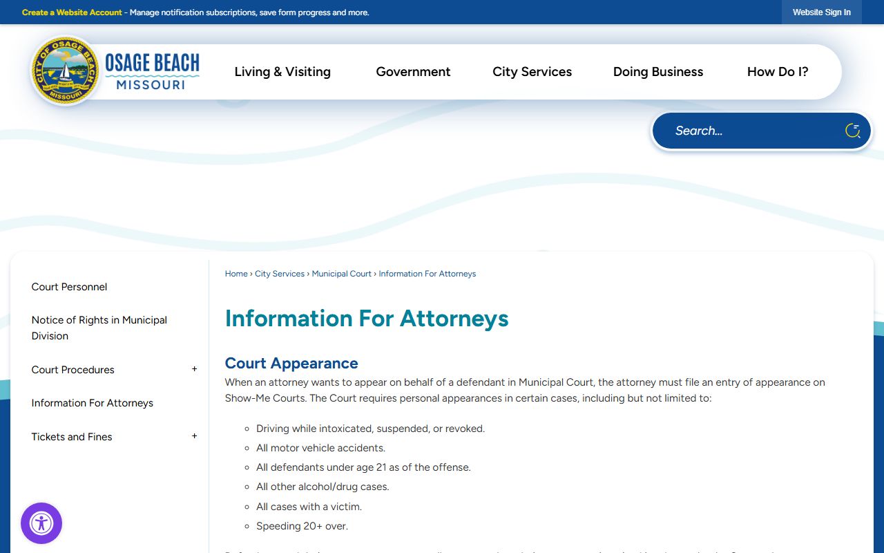 Osage County traffic court records Osage Beach attorney and police report information