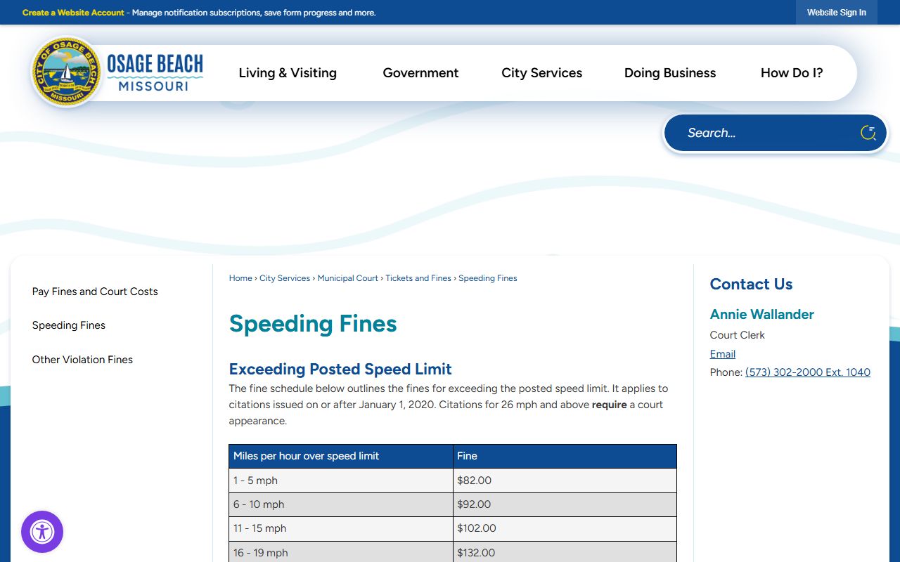 Osage County traffic court records Osage Beach speeding fines page